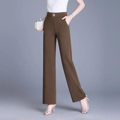 Dames Hoge Taille Wijde Pijpen Broek Decoratieve Gesp Kantoor Casual Broek