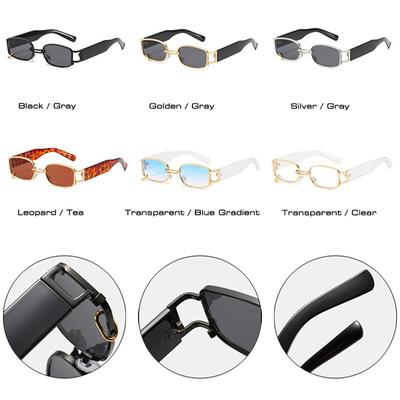 Ochelari de soare retro dreptunghiular pentru femei, designer de marcă de modă, punk, inel metalic, Ochelari de vedere UV400, ochelari de soare pătrați pentru bărbați