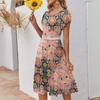 Women’s Casual Round Neck Printed Short Sleeve Dress with Pockets Relaxed Fit Lightweight Midi Length Suitable for Daily Wear