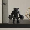 Animal Ornament 3D Printed Fitness Bulldog Figurine, Modern Muscular Barbell Dog Gym Decor Statue, Black Sculpture for Home Office Desk Muscle