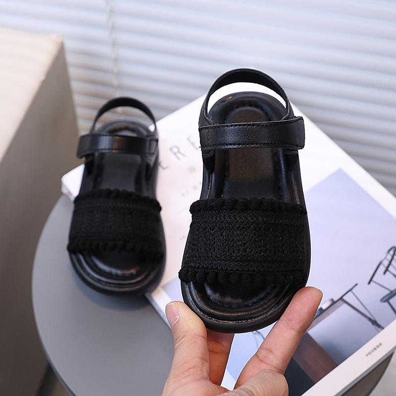 Girls Beach Shoes Versatile Casual Kids Sandals Non-slip Soft Sole 2025 Summer New Girls Princess Style Open Toes Soild Color