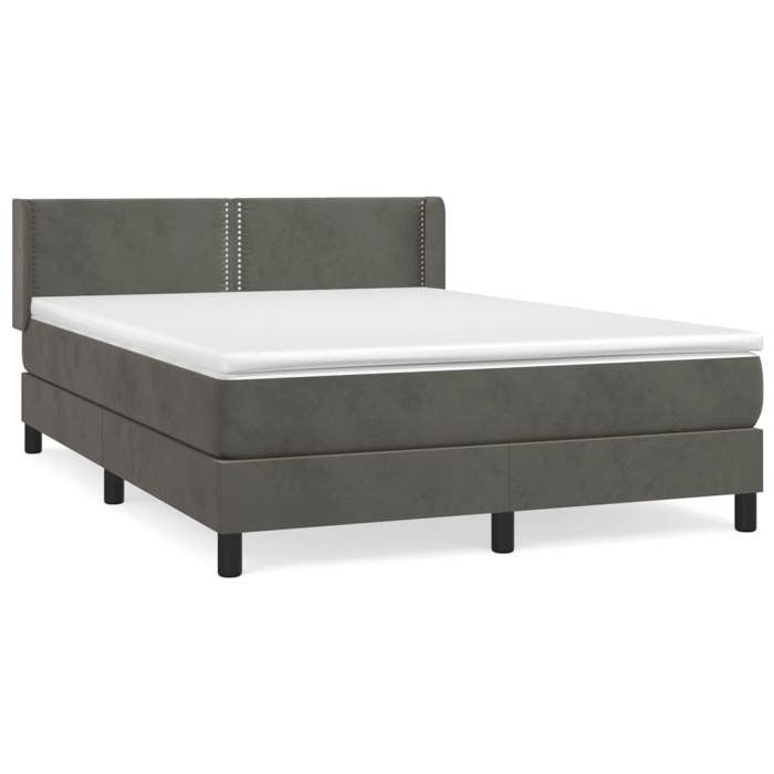 Sommier et matelas - Maison Exclusive - 140x200cm - Velours gris foncé - Tête de lit réglable
