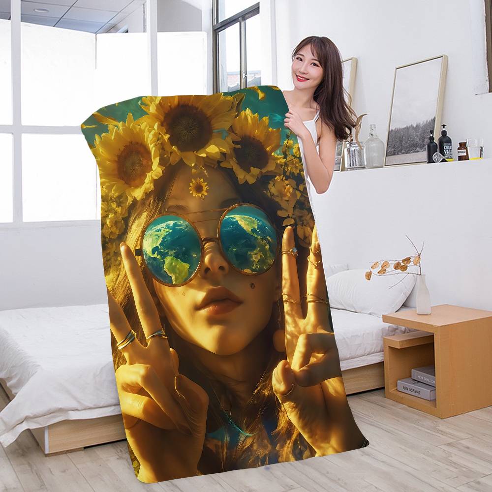 1pc Nordic Boho Fashion Glasses Woman With Flowers Beach Towel Bath Towels For Microfiber Quick Dry Sand Yoga Gym Pool