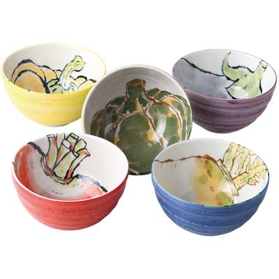 Ale-net Donburi (rice Bowl) Set, W13.5×D13.5×H7.3cm, Kyoto Vegetable Design, Porcelain, Mino Ware, Made In Japan