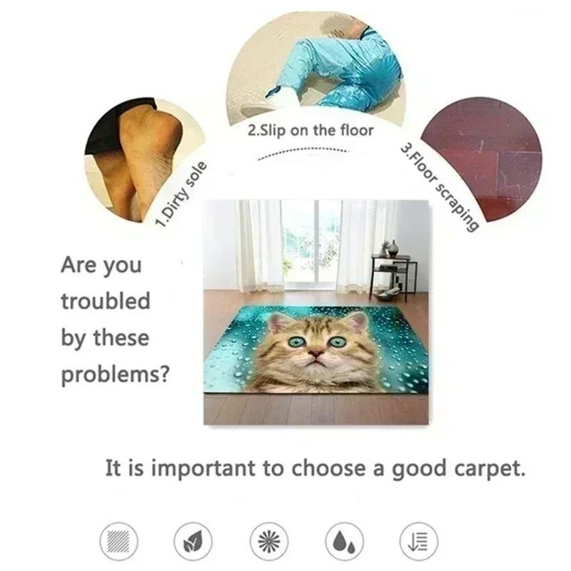Adorable kitten under blanket welcome mat cozy animal design non slip door rug for living room entryway decor