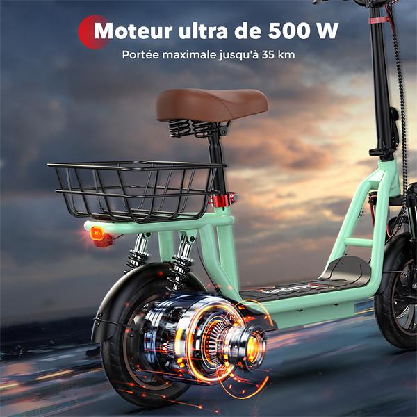 iScooter Electric Scooter I12 25KM/H 500W 7.5Ah 12 Inch Pneumatic Road Tire 30-35KM Range with Basket GREEN Color
