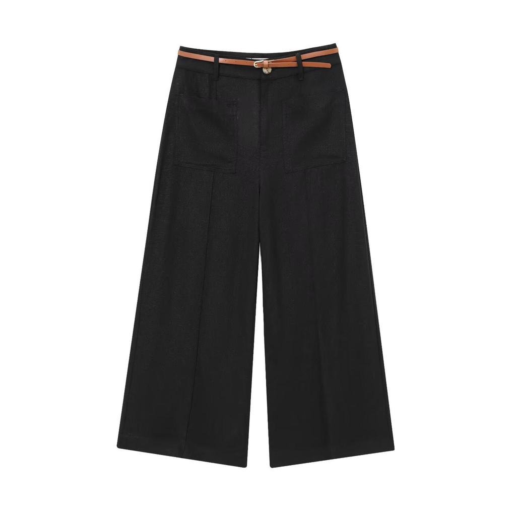 2025 Women's Summer Linen Blend Double-Breasted Vest & Wide-Leg Pants Fashion Set