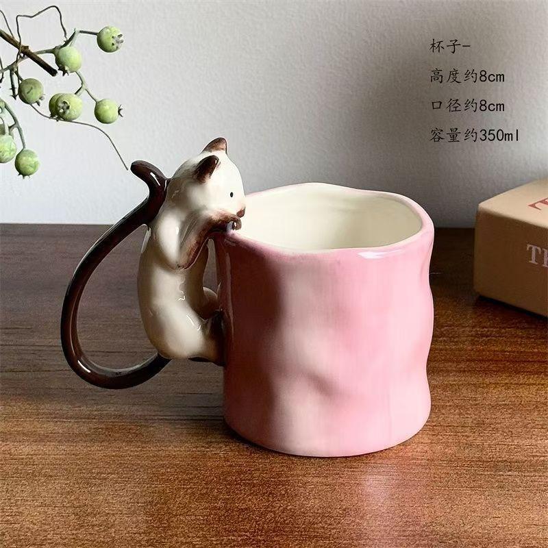 350ml Creative Ceramic Cat Mug with 3D Embossed Cat Design Exquisite Afternoon Tea Latte Coffee Cup Home Breakfast Milk Mug Gift
