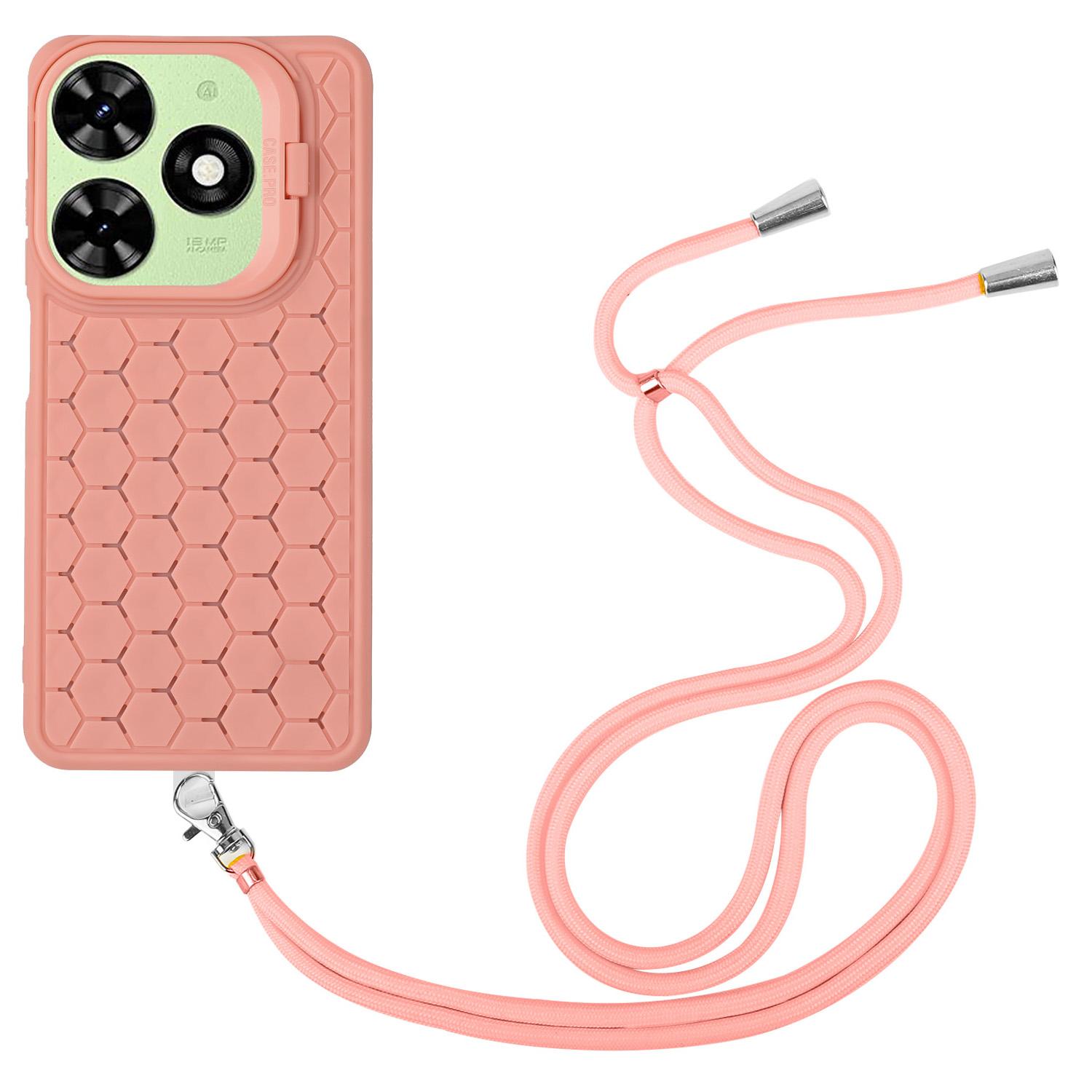 

For TECNO Spark 20 Kickstand Case TPU Phone Cover with Lanyard Pink