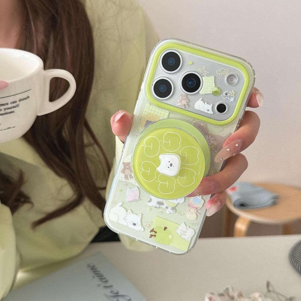 Cute Green Apple Kitty Puppy iPhone 16/15/17 Pro Max Case for Women