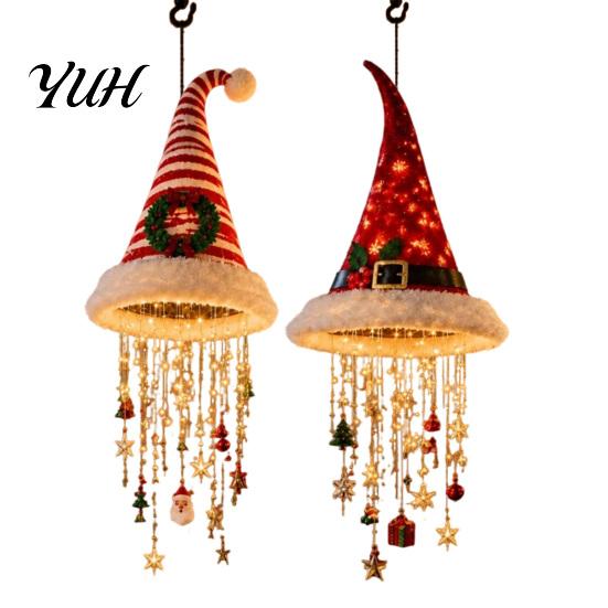 Weihnachtsbaum Hängende Ornamente Weihnachtsmütze Laterne, Leuchtende Weihnachtsmütze Dekoratives Licht mit LED-Lichterkette Feiertagsparty Dekorationen Und Anhänger, Anhänger