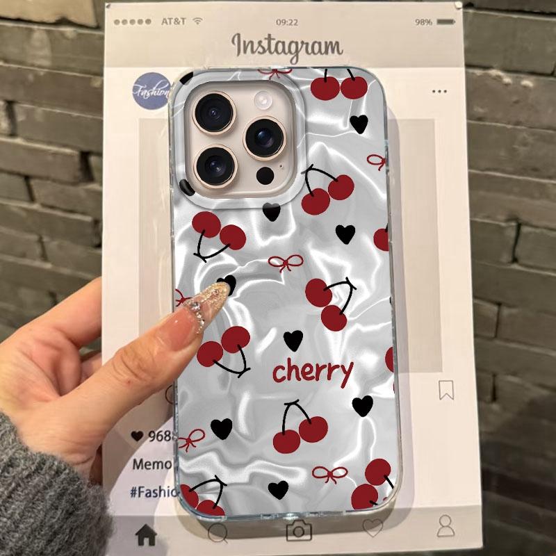Summer Cute Heart Bow Cherry Girls Women Phone Case For Apple iphone 15 16 14 13 Pro Max 16e 12 11 7 8 Plus XR SE Fundas Cover
