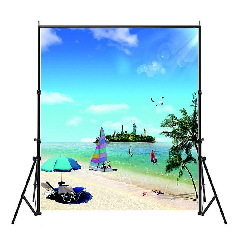 Sommer Meeresstrand Fotografie Hintergrund Tropischer Ozean Palme Sand Malerischer Hintergrund für Fotostudio Porträt Videoaufnahme Party Dekoration Requisiten