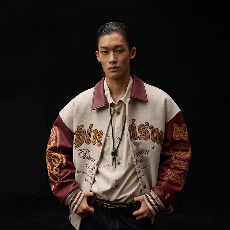 CHINISM Men s Retro Wool-Blend Patchwork Baseball Jacket 2XL