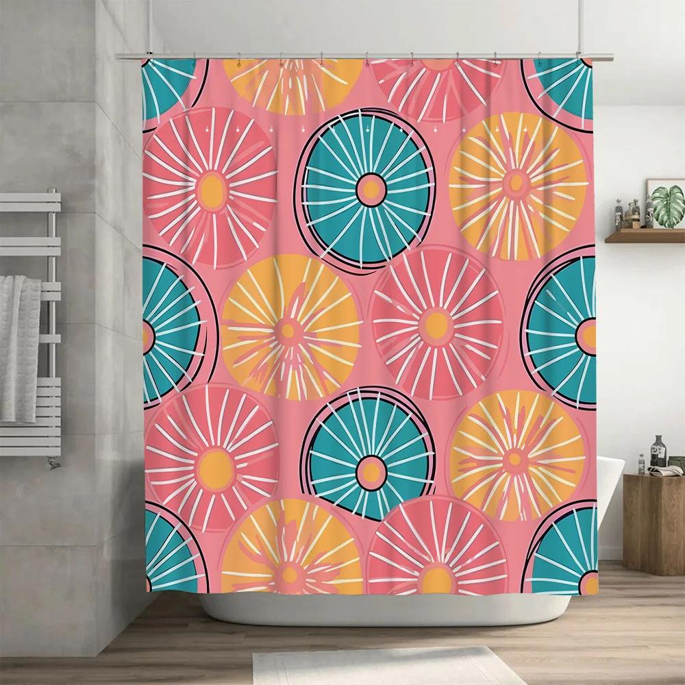 Colorful Circular Shower Curtain Modern Bath Decor for Bathroom Pink Blue Yellow Orange White Round Pattern Water Repellent Fabr