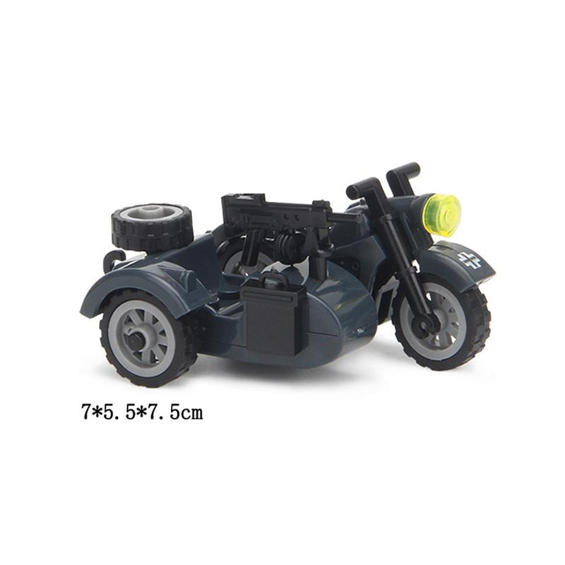 MOC WK2 Militärische Ausrüstung Baustein Set Soldat Waffe Kugel RPG Rakete Waffen Kiste Motorrad Barriere Zaun Ölfass Baustein Spielzeug