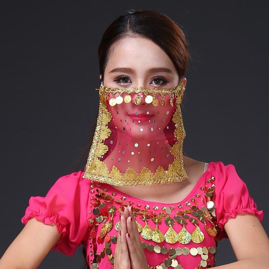 Performance-Schleier, durchsichtiges Netz, mit Pailletten und Perlen verziert, Bauchtanz, Tribal-Gesichtsschleier, Retro-chinesischer Stil, Hanfu-Requisite, Halloween-Kostümzubehör