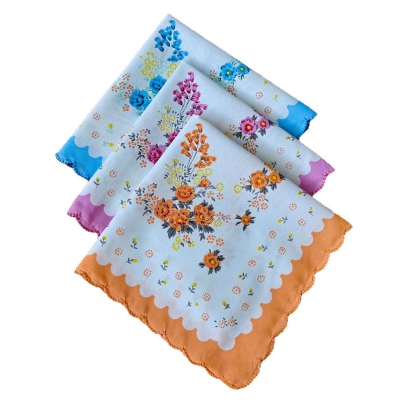 Flower Motif Handkerchief Set, 18Pcs Soft Cotton Cloths with Scalloped Trim for Personal Wiping, Table Settings, and Small-Item Wrapping