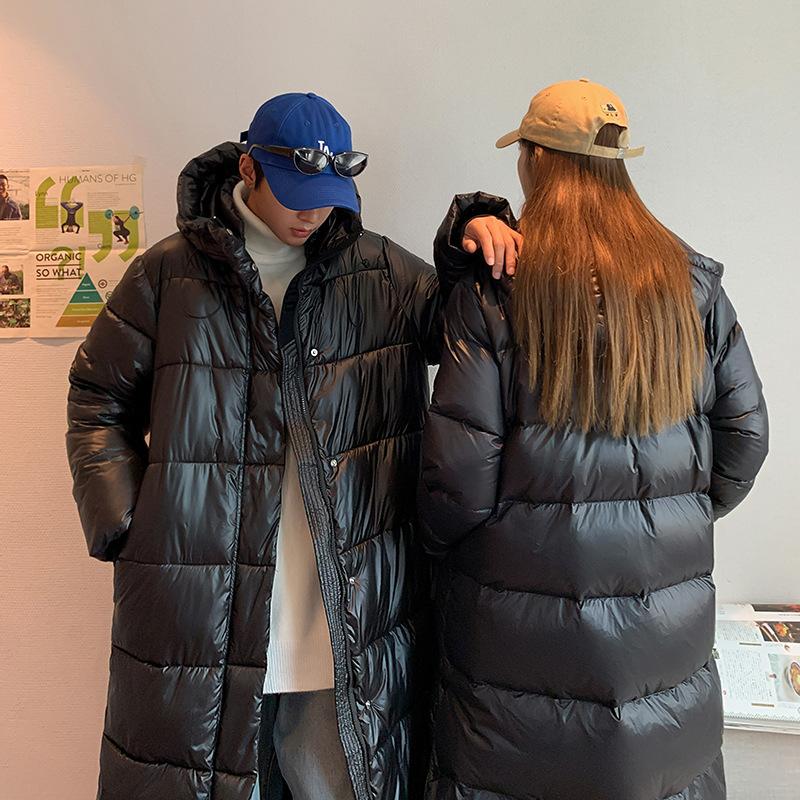 Winter New Cotton Clothes, The Same for Men and Women, Winter Large Size Extended Black and Gold Cotton Clothes, Couple Loose Hooded Jacket