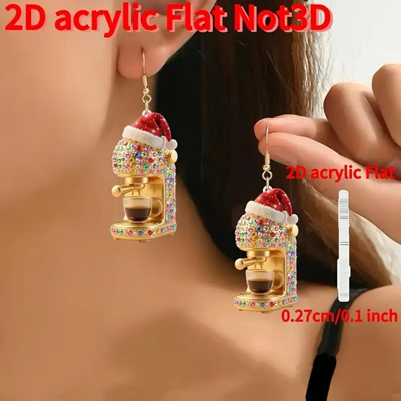 Cross-border new Christmas hat coffee machine earrings flat acrylic Christmas gift golden coffee machine earrings