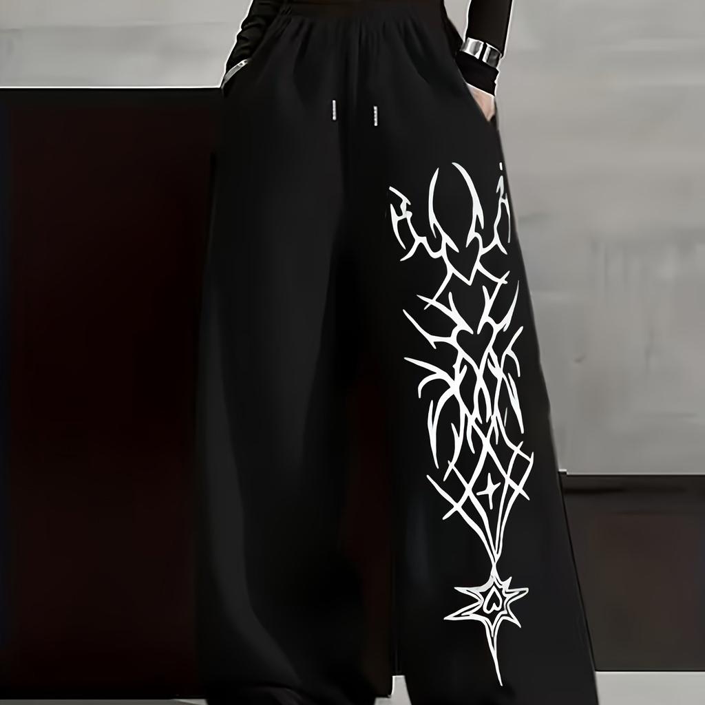 Harajuku Style Abstract Thorn Print Unisex Loose Y2K Gothic Style Sports Fashion Street Summer Quick Drying Pants