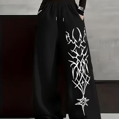 Harajuku Style Abstract Thorn Print Unisex Loose Y2K Gothic Style Sports Fashion Street Summer Quick Drying Pants