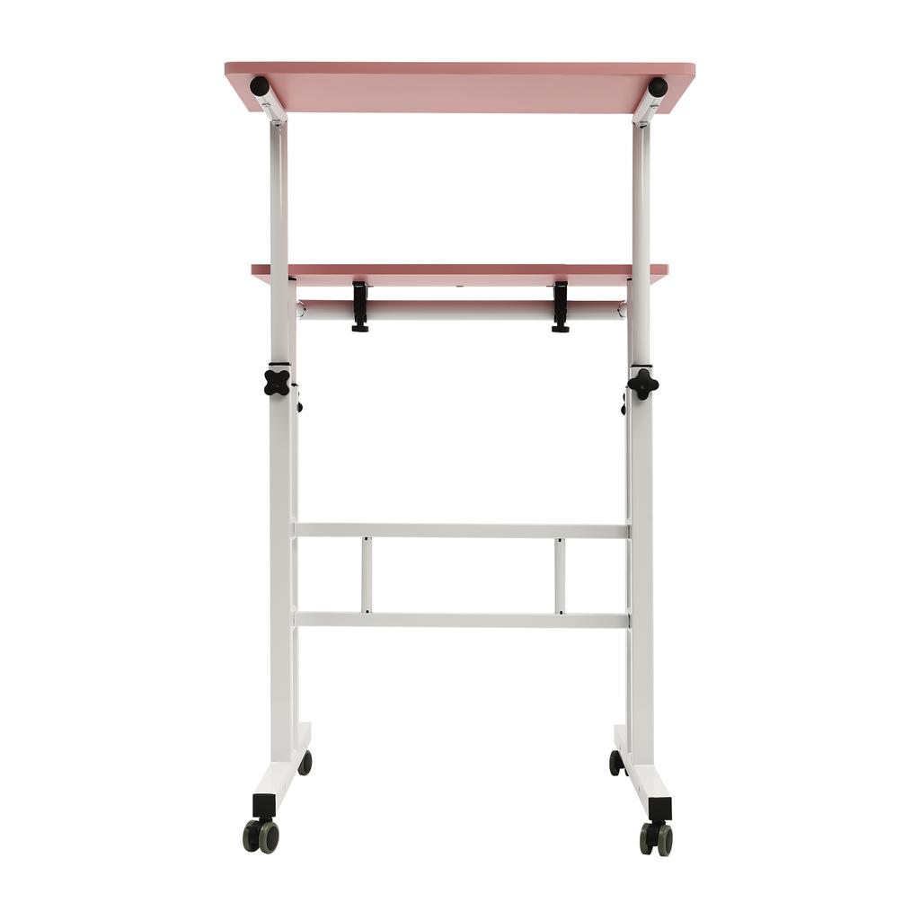 Mobile Stand up Desk, Small Adjustable Standing Desk with Wheels Home Office Workstation, Portable Rolling Desk Laptop Cart Pink