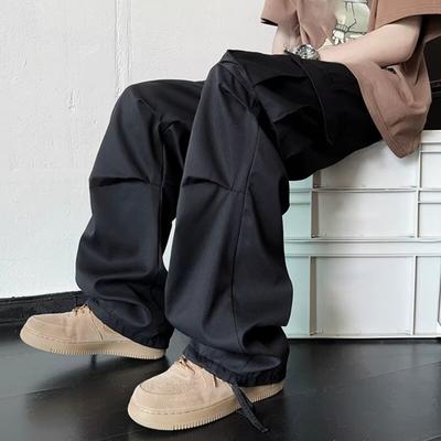 Yousheng Herren Cargohose Mittelhoch Kordelzug Mehrere Taschen Design Freizeithose Einfarbig Weiter Bein Outdoor Campinghose Große Größen