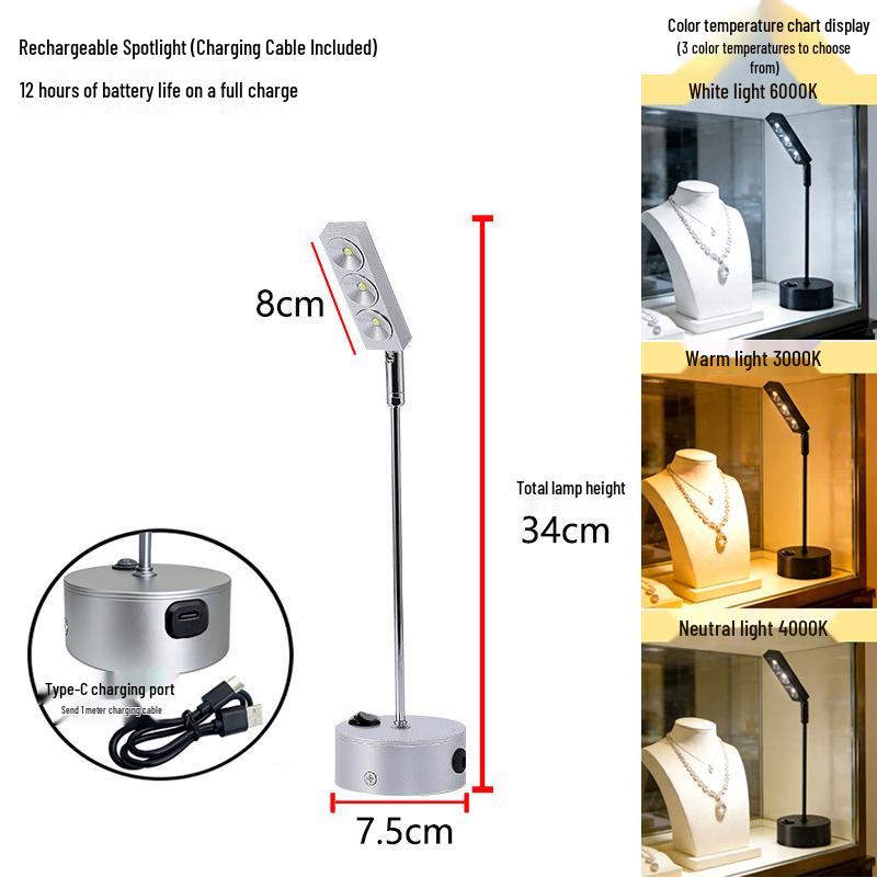 Wire-Free Jewelry Display Spotlight with Charging