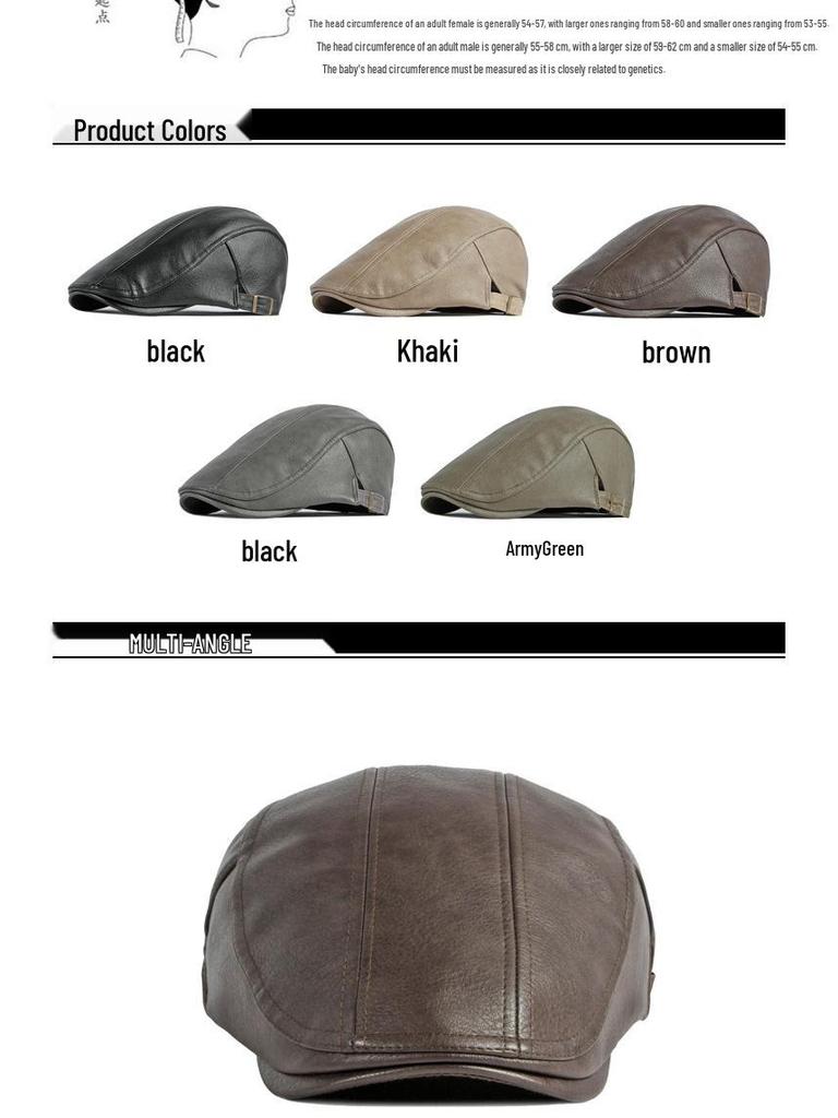 Men's and Women's British Retro PU Leather Beret - Stylish, Thickened, Warm Patent Leather Duckbill Cap for Autumn and Winter