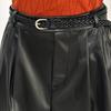 Qooth PU Leather Skirt with Pockets High-Waist Faux Leather Belted Skirt Women's Functional Fashion Skirt QT2984