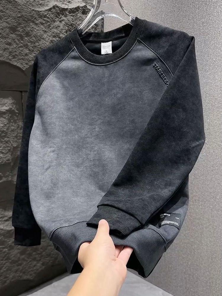 Koreanischer Stil Herren Tie-Dye Farbblock Rundhals Hoodie für Frühling & Herbst - Jugendlicher Lässiger Leichter Luxus Pullover