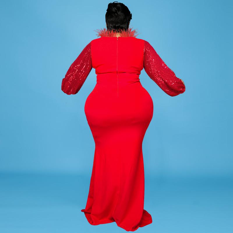 Evropské a americké dámské šaty nadměrné velikosti se sekvenovanými rukávy