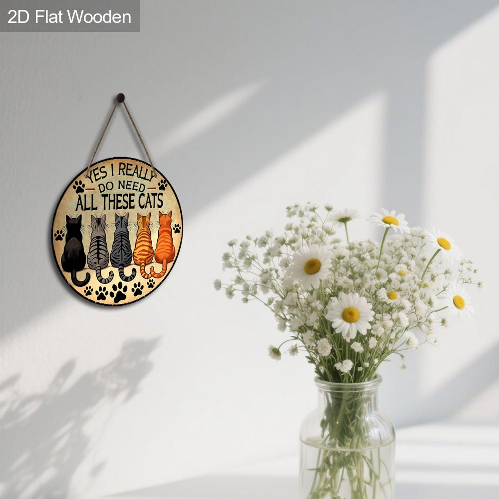 2D Flat Rustic Wooden Sign with Cat Theme, Charming Pet Decorative Plaque with Adorable Cat Pattern Design, Ideal for Front Door Decor