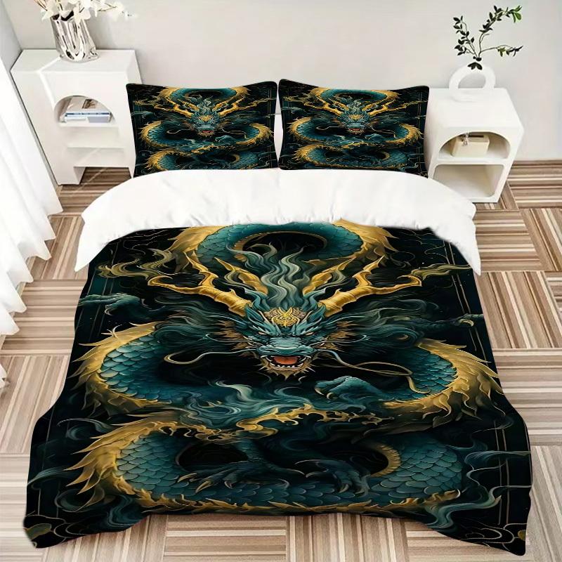 3pcs Dragon Art Duvet Cover Set, Cover For Bedroom Guest Room (1 Duvet Cover + 2 Pillowcase, Without Quilt), yy250922214