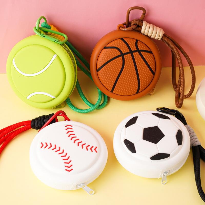 Creative Sports Style Silicone Coin Purse Wallet Basketball Football Shaped Storage Bag Headphone Box Schoolbag Pendant Keychain