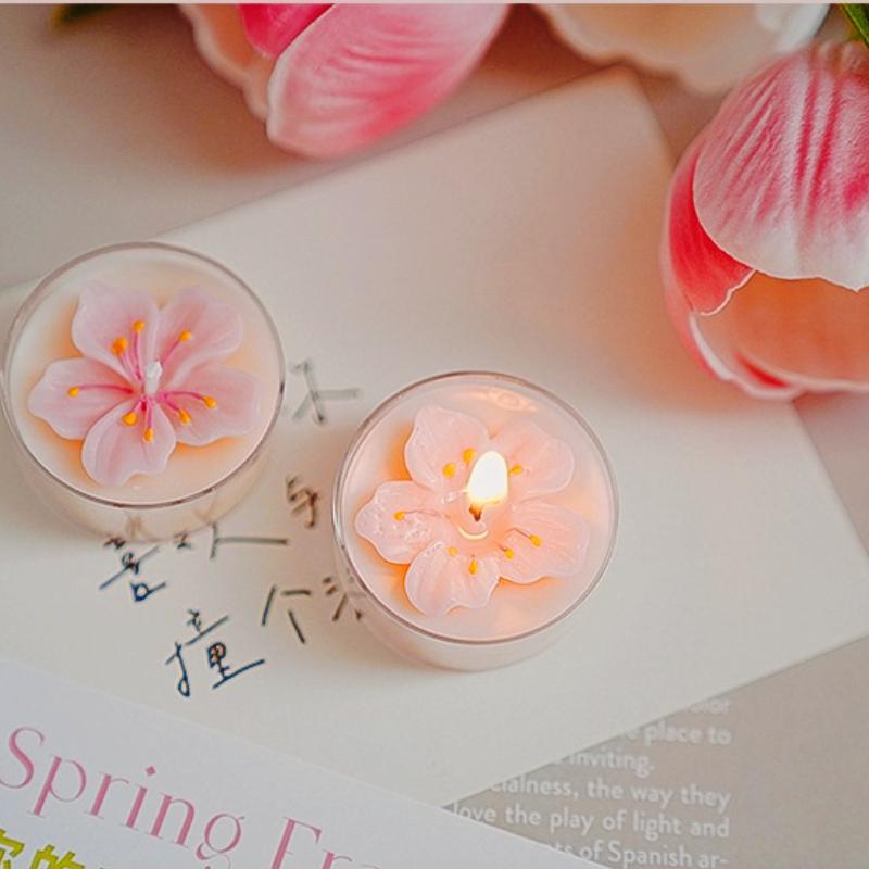 2PCS Small Candles Scented for Wedding Decoration Heart Pink Blossom Baby Christening Tealight Candle Mini Flavoring Souvenir