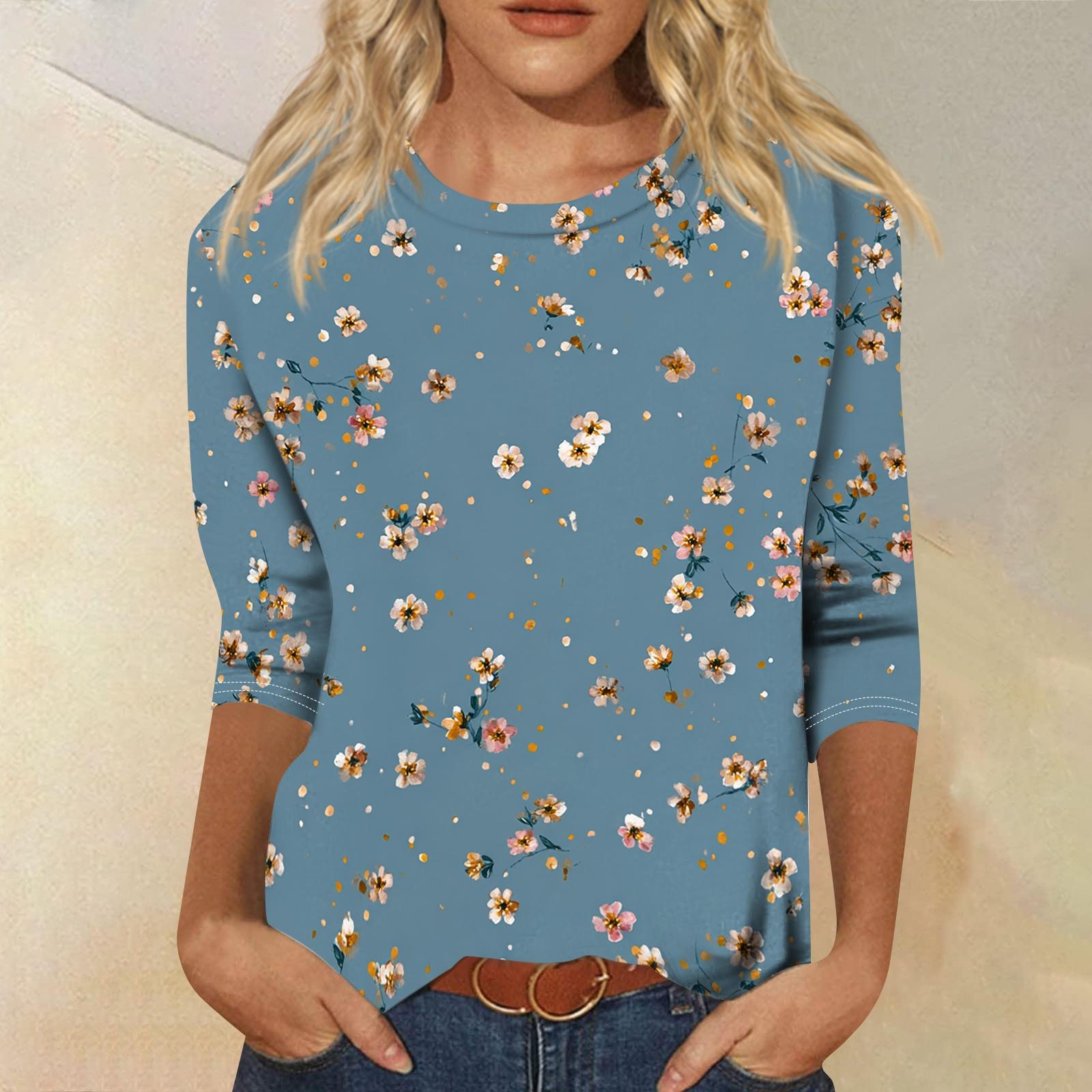 

Women s Fashionable Casual Round Neck Three-Quarter Sleeve Easter Print T-Shirt Top M