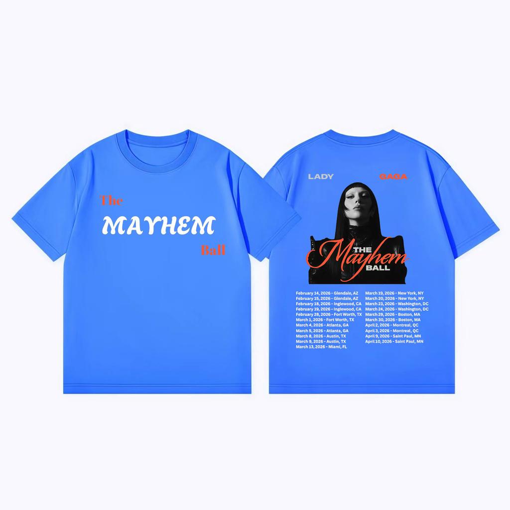 Lady Gaga The Mayhem Ball Tour 2026 Maglietta Uomo Donna Moda Vintage Manica Corta T-shirt Estiva Casual Ampia Cotone