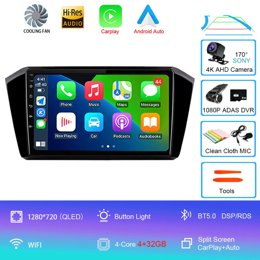 For VW Passat B8 2015 2016 2017 - 2020 Android 14 Car Radio Multimedia Player Autoradio GPS Navigation Wireless Carplay QLED 4G