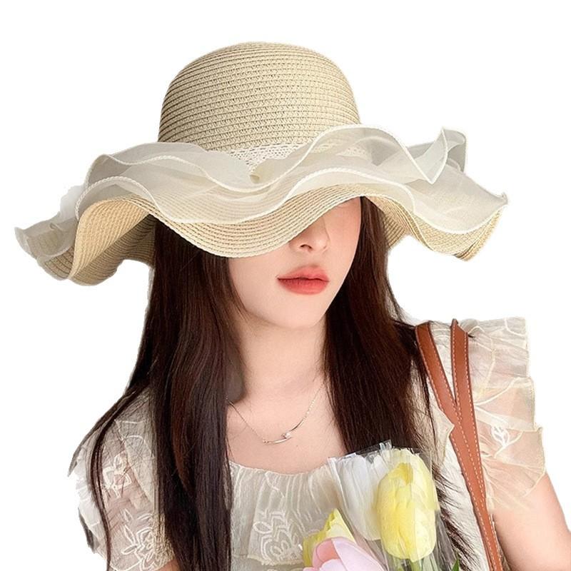 New Summer Wavy Straw Hat Fashionable Windproof and Breathable Versatile Sun Hat Women's Ultraviolet Sun Protection Sun Protection Hat
