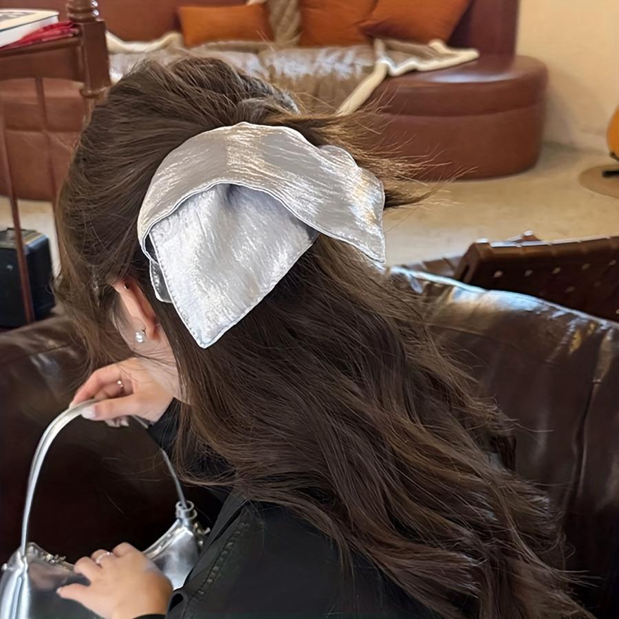 1pc Silvery Shiny Square Scarf Large Intestine Hair Tie Korean High Elastic Ponytail Hair Tie Does Not Hurt Hair High-End Head Rope