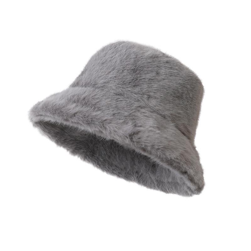 Solid Color High-end Plush Bucket Hat Women's Warm and Cold-proof Versatile Fashion Outdoor Travel Must Have Big Head Circumference Basin Hat
