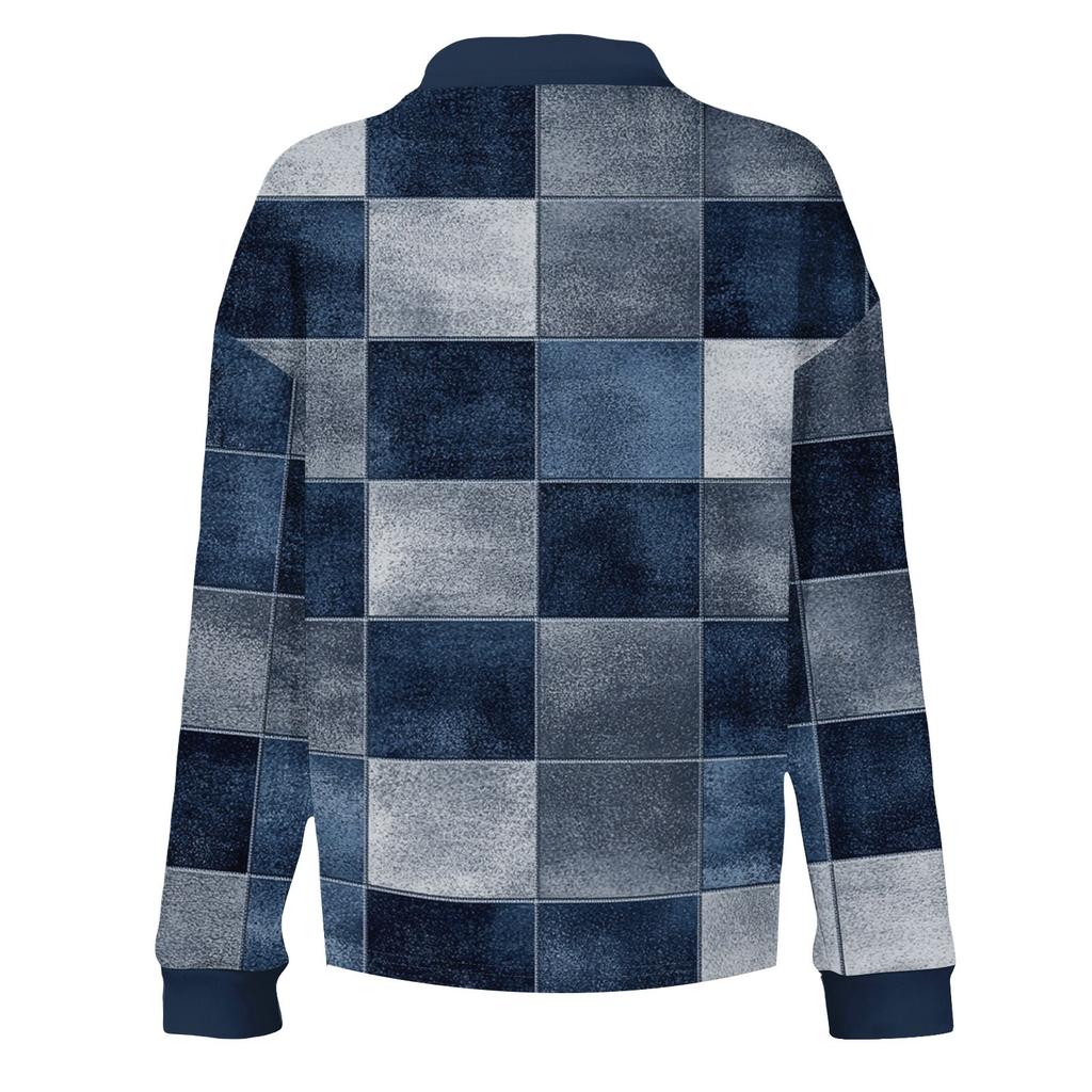 Women's Retro Street Lazy V,neck Long Sleeve Button Plaid Print Pullover Top