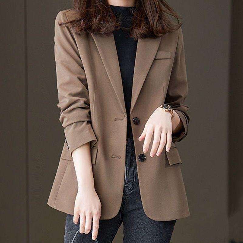 

New blazer women s spring and autumn casual versatility loose and versatile casual temperament small suit top XXL темно-коричневого
