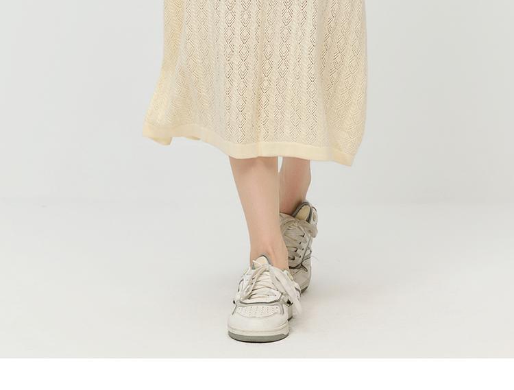 Fashionable and elegant style hollow lace texture skirt for women in spring and autumn, solid color versatile, soft and comfortable long skirt