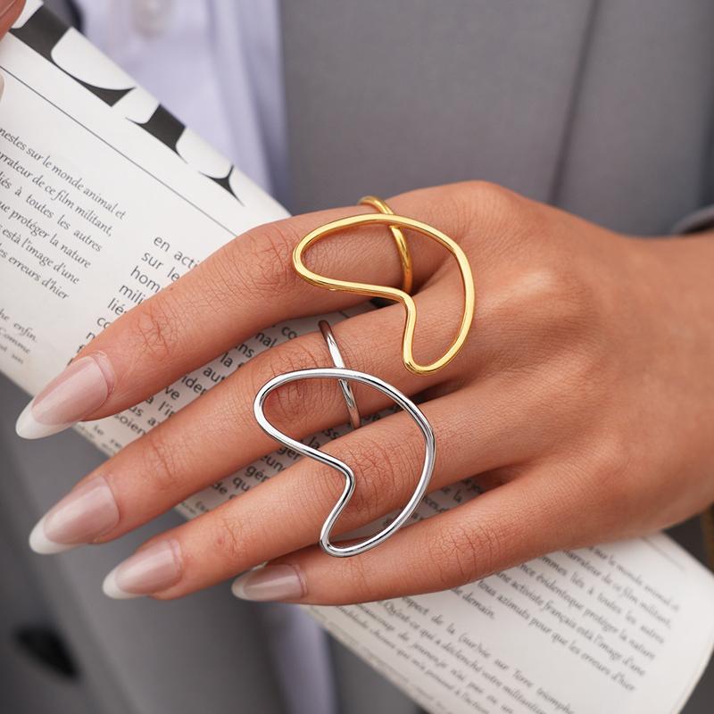 Edelstahlring für Damen Luxus Gold Silber Farbe Herz Hohl Verstellbarer Ring Wasserdicht Finger Schmuck Zubehör