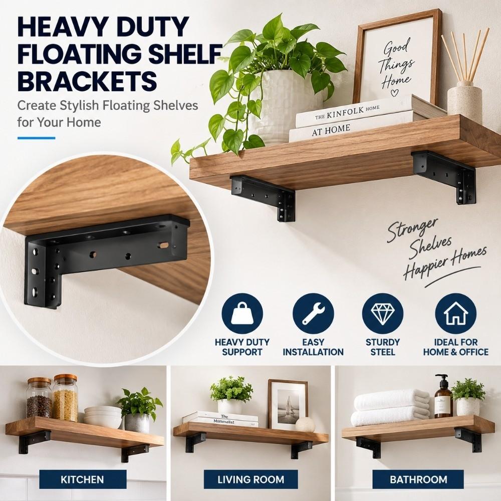 1 Pair Multi-size Floating Shelf Support Bracket 90 Degree Corner Brace Wall Mount Bathroom