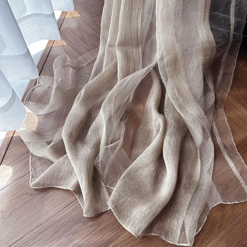 Solid Color Mulberry Silk Scarf Long Length Sunscreen Silk Scarf for Women Decoration Water Wave Pattern Scraves and Shawls