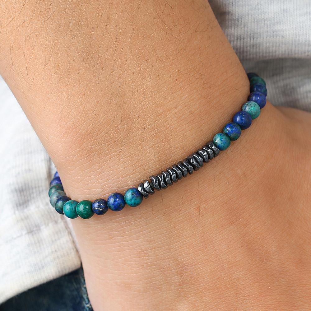 Natural Stone Geometric Beaded Bracelet For Men And Women With Elastic Cord For Travel Gifts